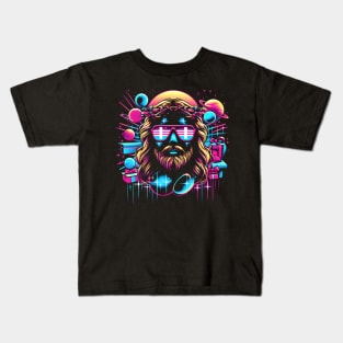 COOL SUNGLASS JESUS PLANETS RETRO 80'S NEON VIBE Kids T-Shirt